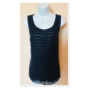 Chico’s Navy Blue Sequin Stripe Sleeveless Top 2